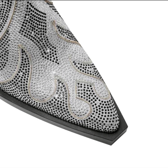NEW RHINESTONE COWGIRL BOOTS SPARKLY POINTED TOE BLOCK HEEL ANKLE BOOTIES - Picture 6 of 6